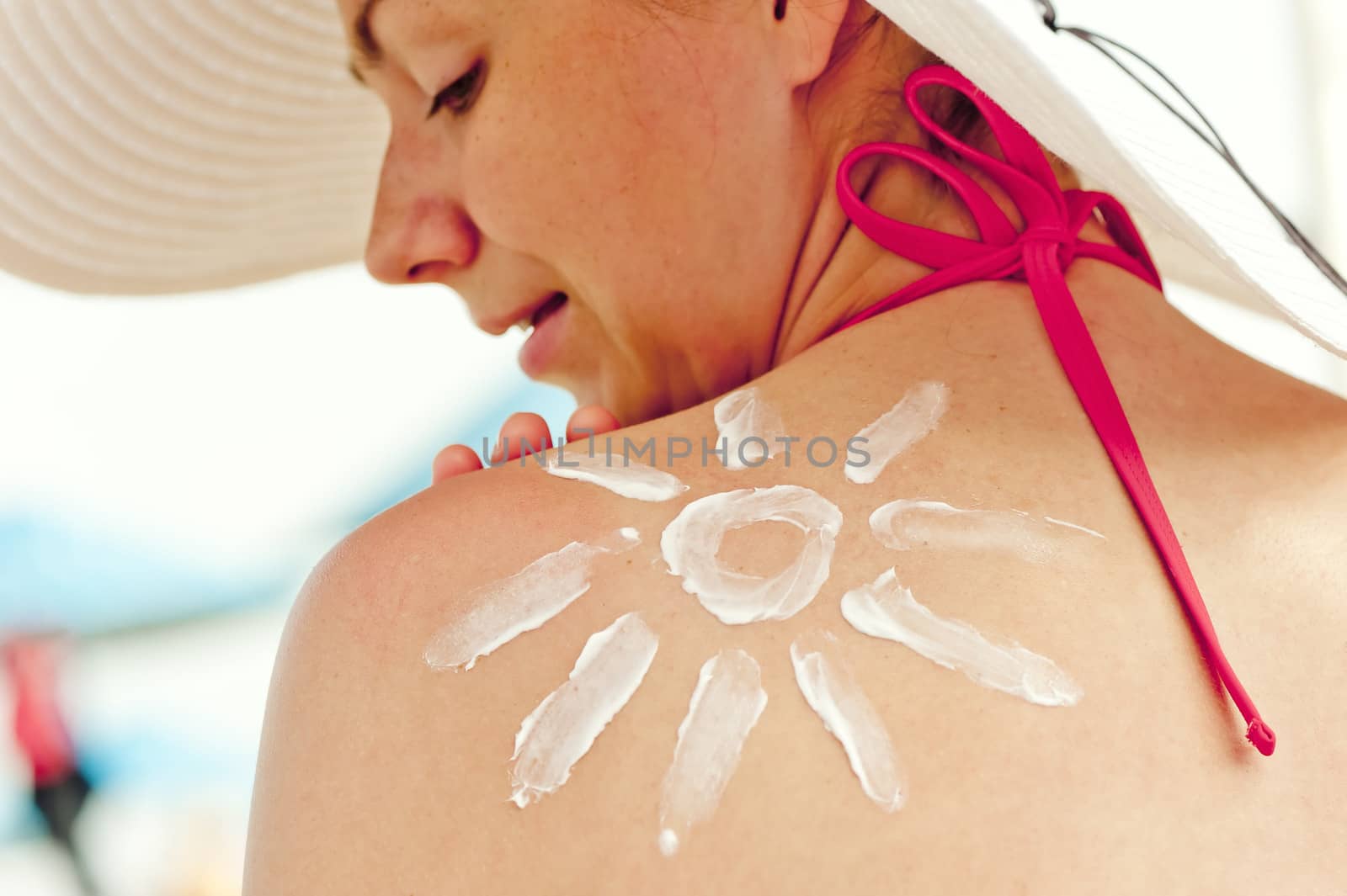 Drawn sun sun cream on his shoulder a beautiful young woman by kosmsos111