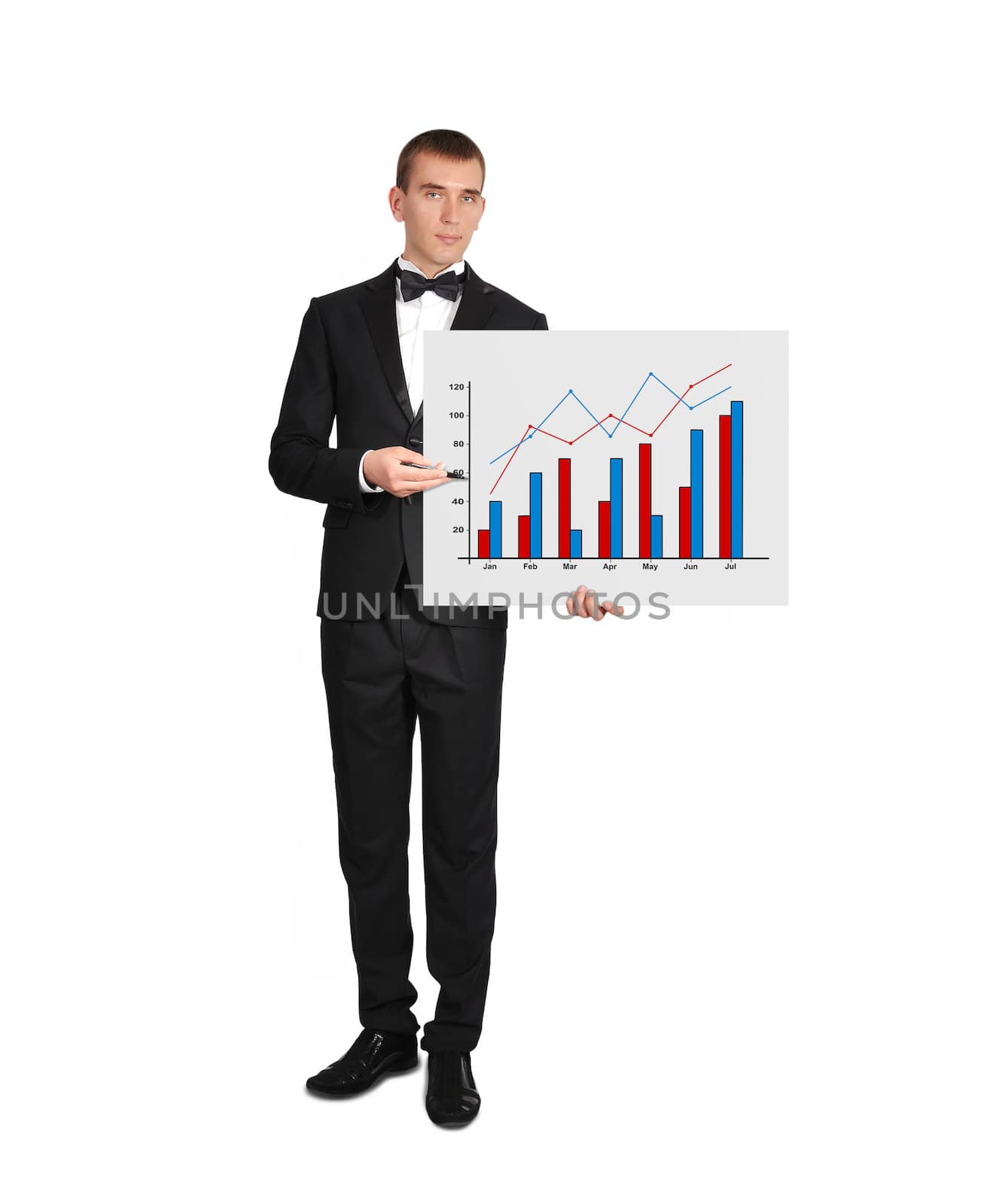 man in tuxedo holding poster by vetkit