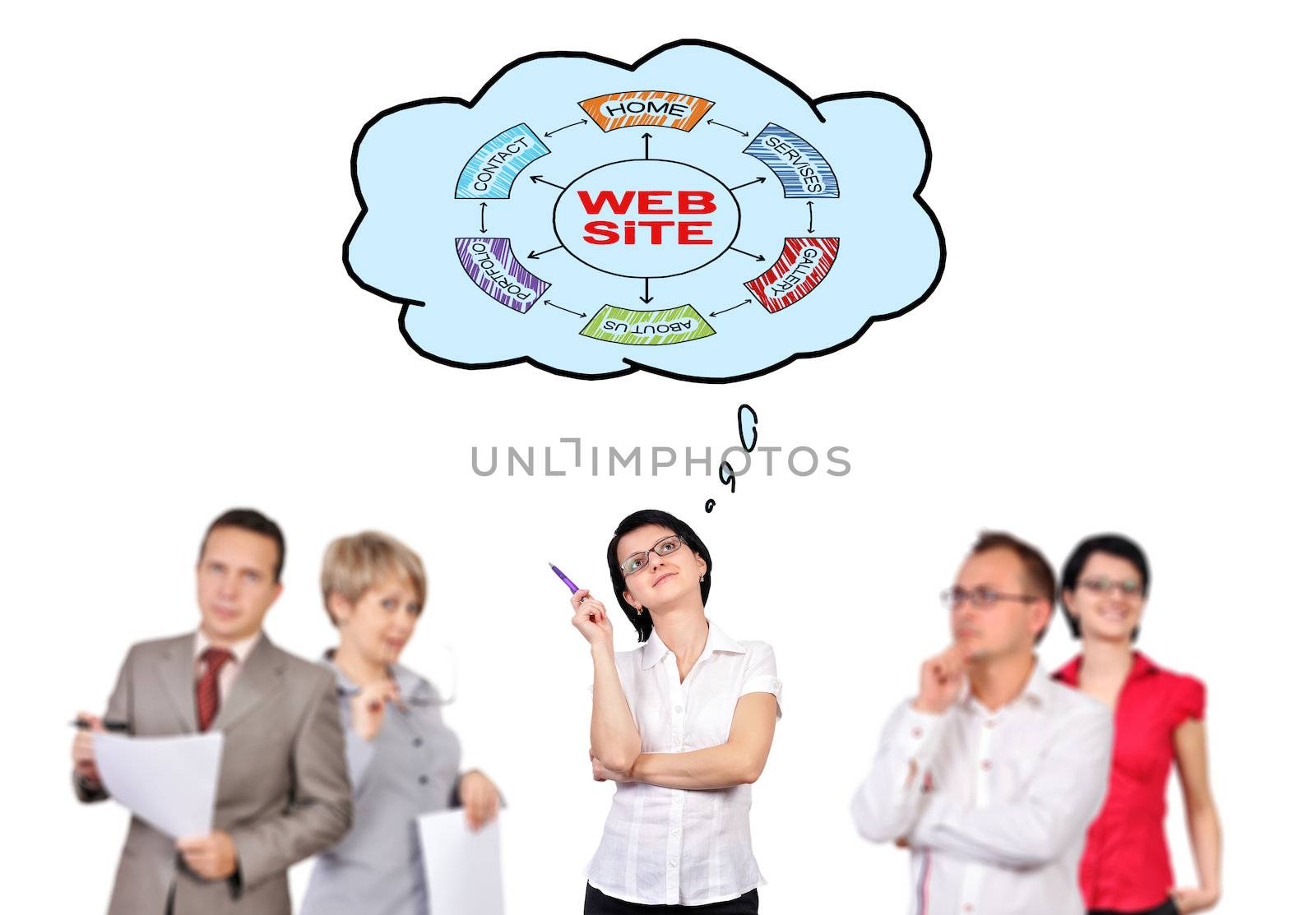 businesswoman and bubble speech with scheme web site scheme