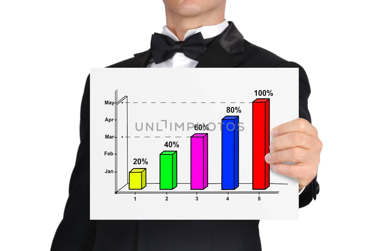 businessman holding poster with graph