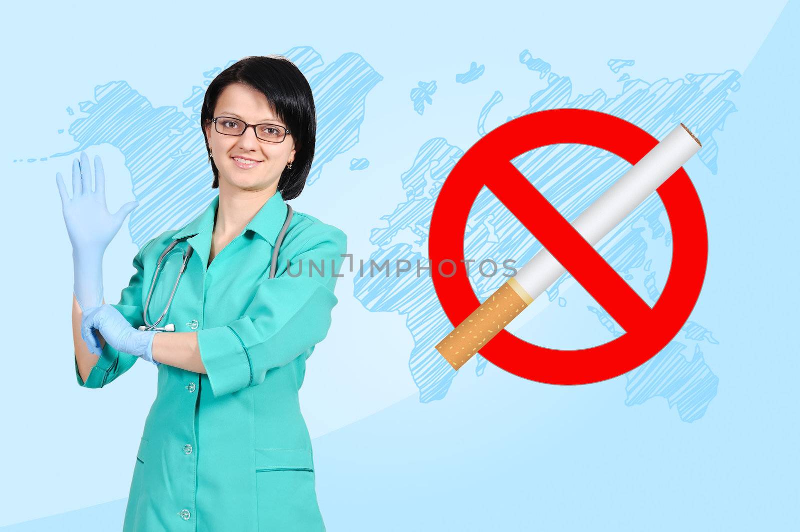 young female doctor with clipboard, stop smoking concept