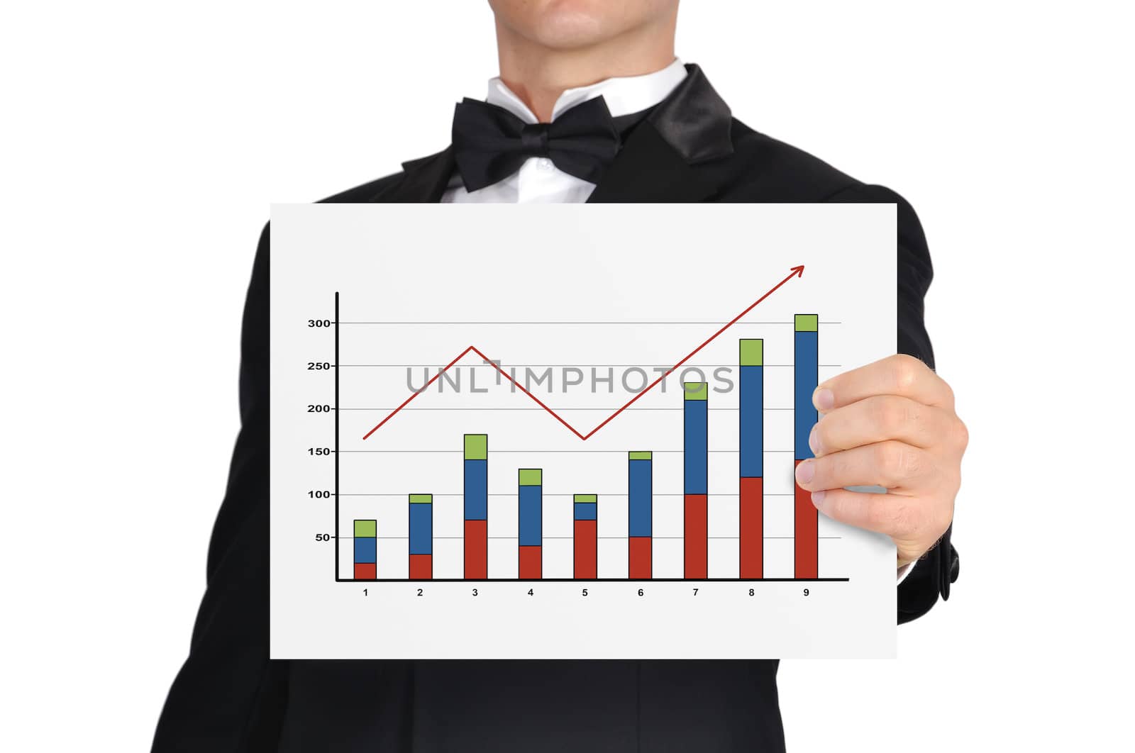 businessman holding poster with graph in hand