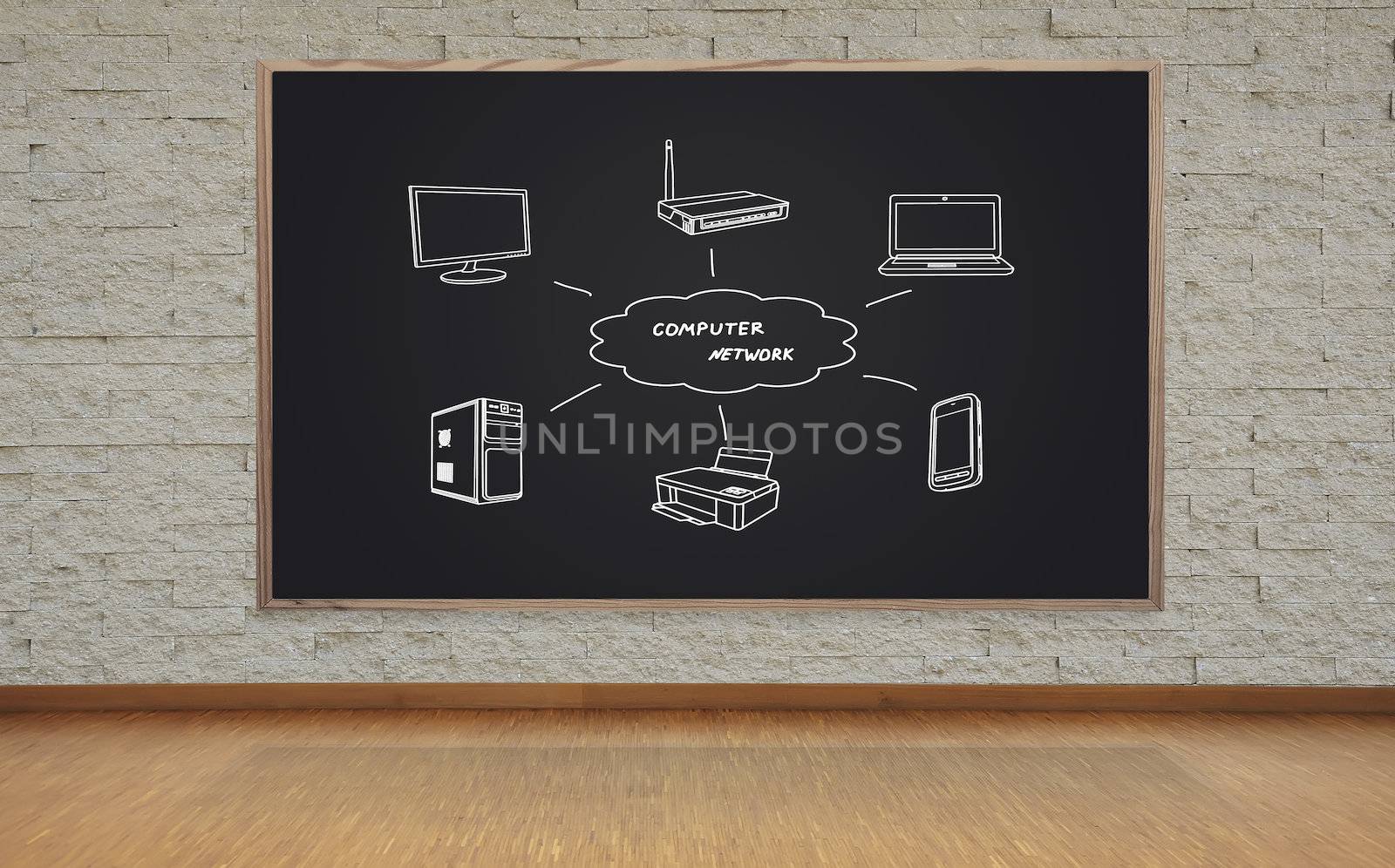 blackboard with computer network by vetkit