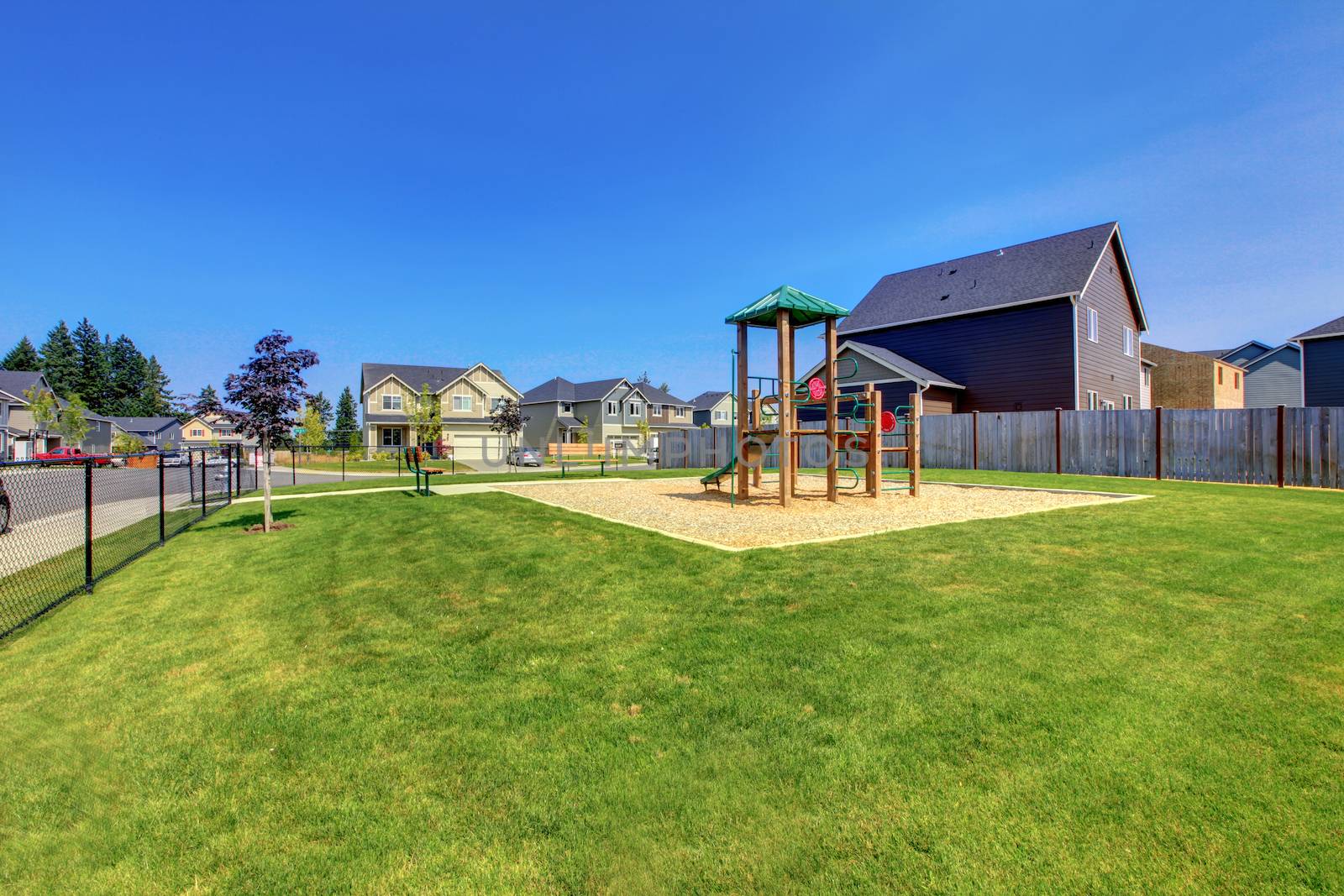 Small yard of new construction in American new development.