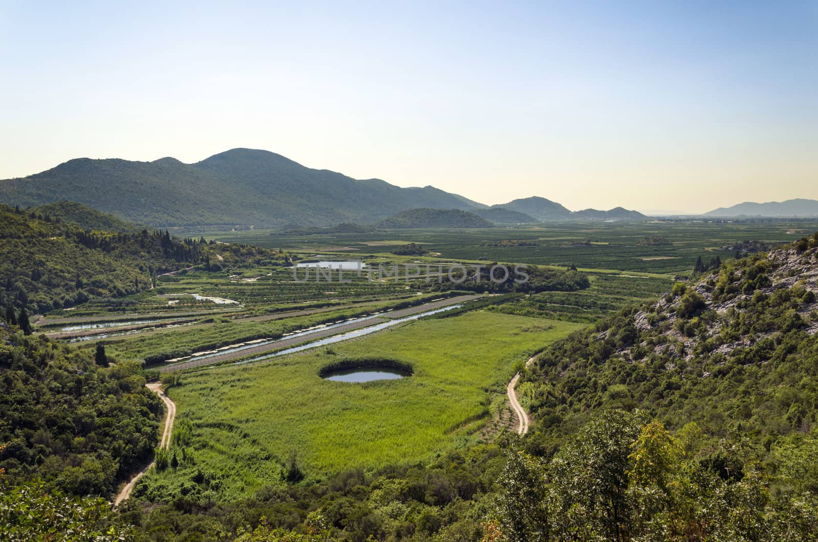 View over agricultural delta of river Neretva, Croatia, Europe.