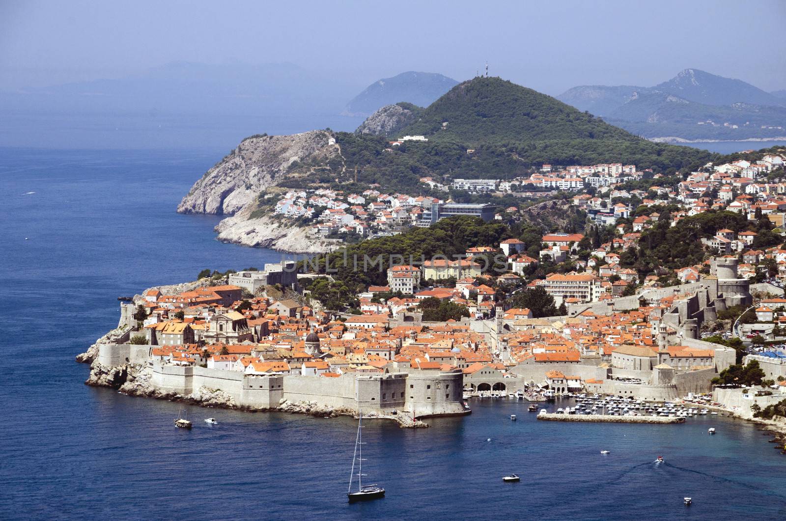 Aerial view over city of Dubrovnik and its surroundings, Croatia, Europe.