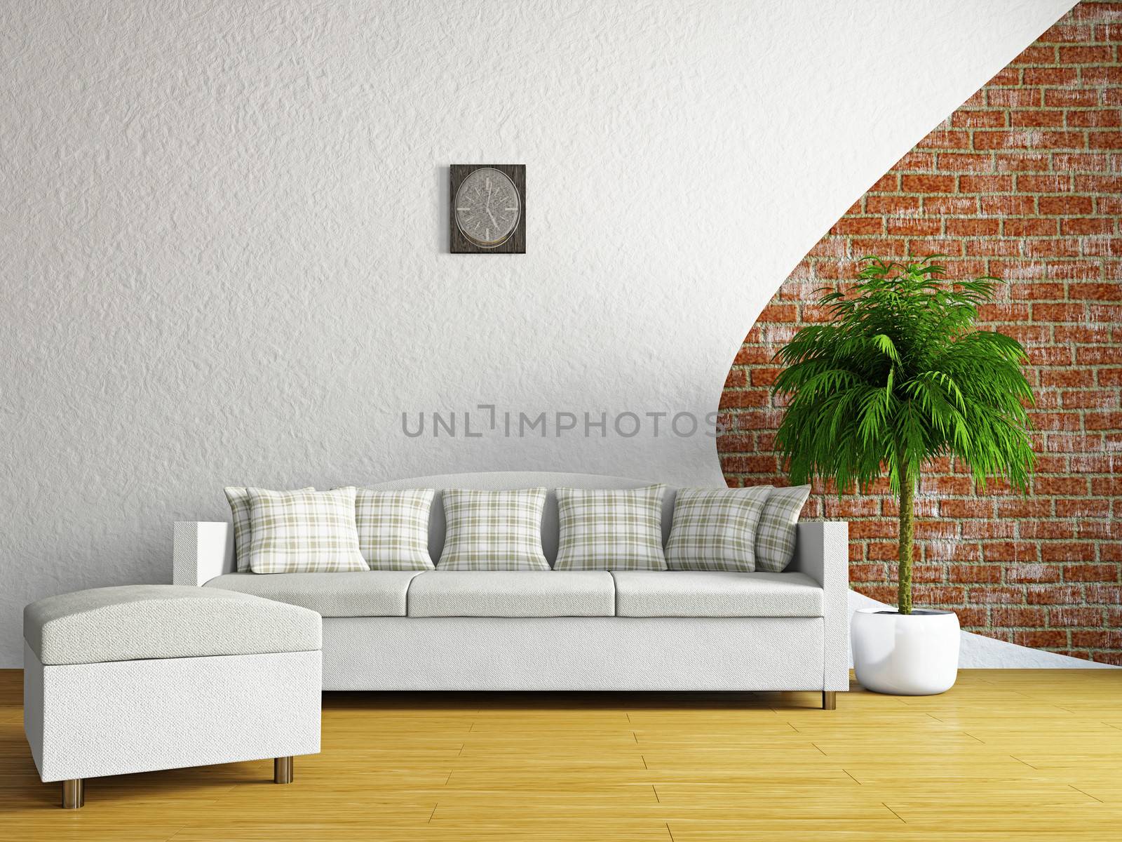 Livingroom with sofa near the wall