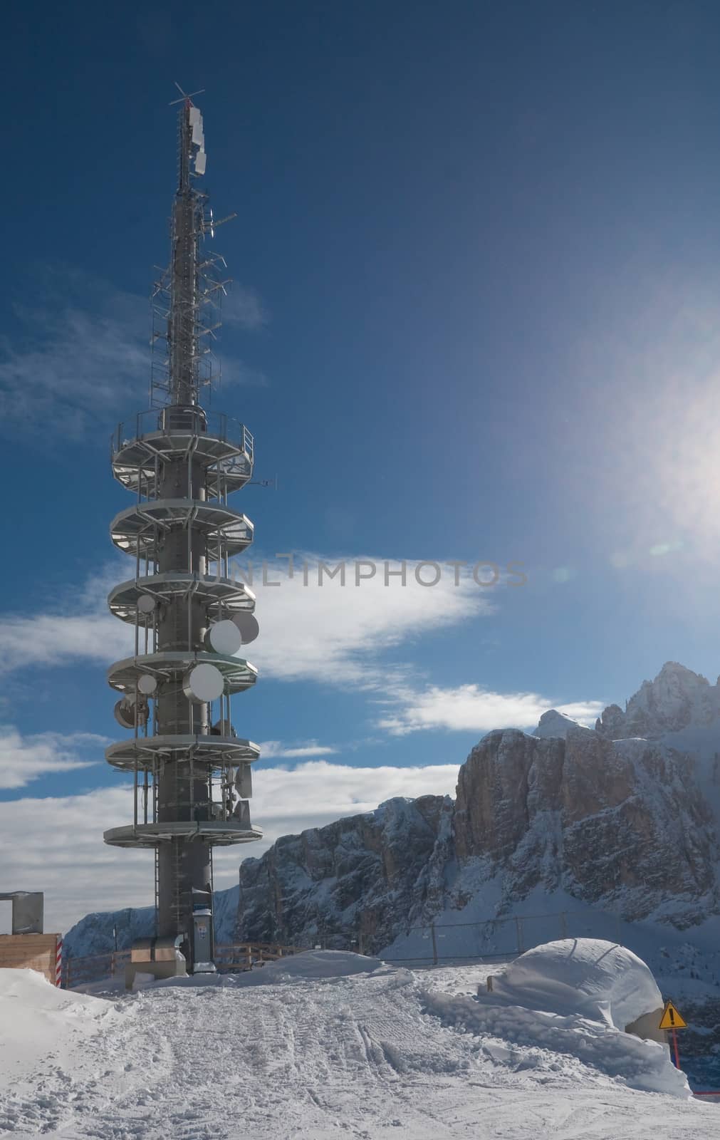 Communication tower with antennas. Selva di Val Gardena, Italy