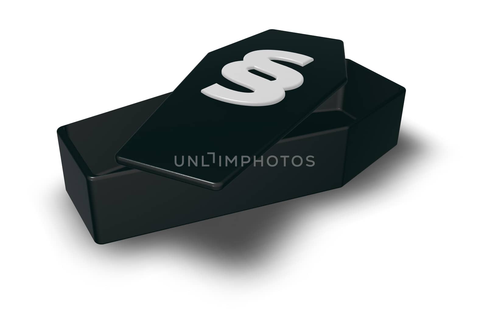 coffin with paragraph symbol on white background - 3d illustration