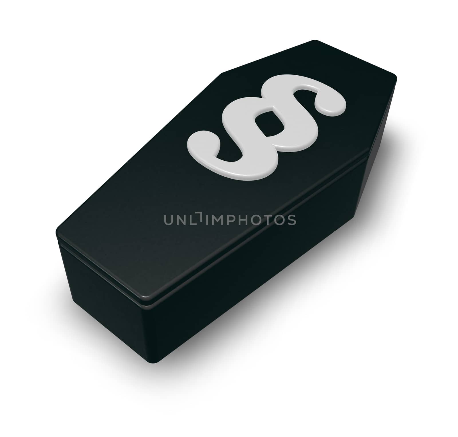 coffin with paragraph symbol on white background - 3d illustration