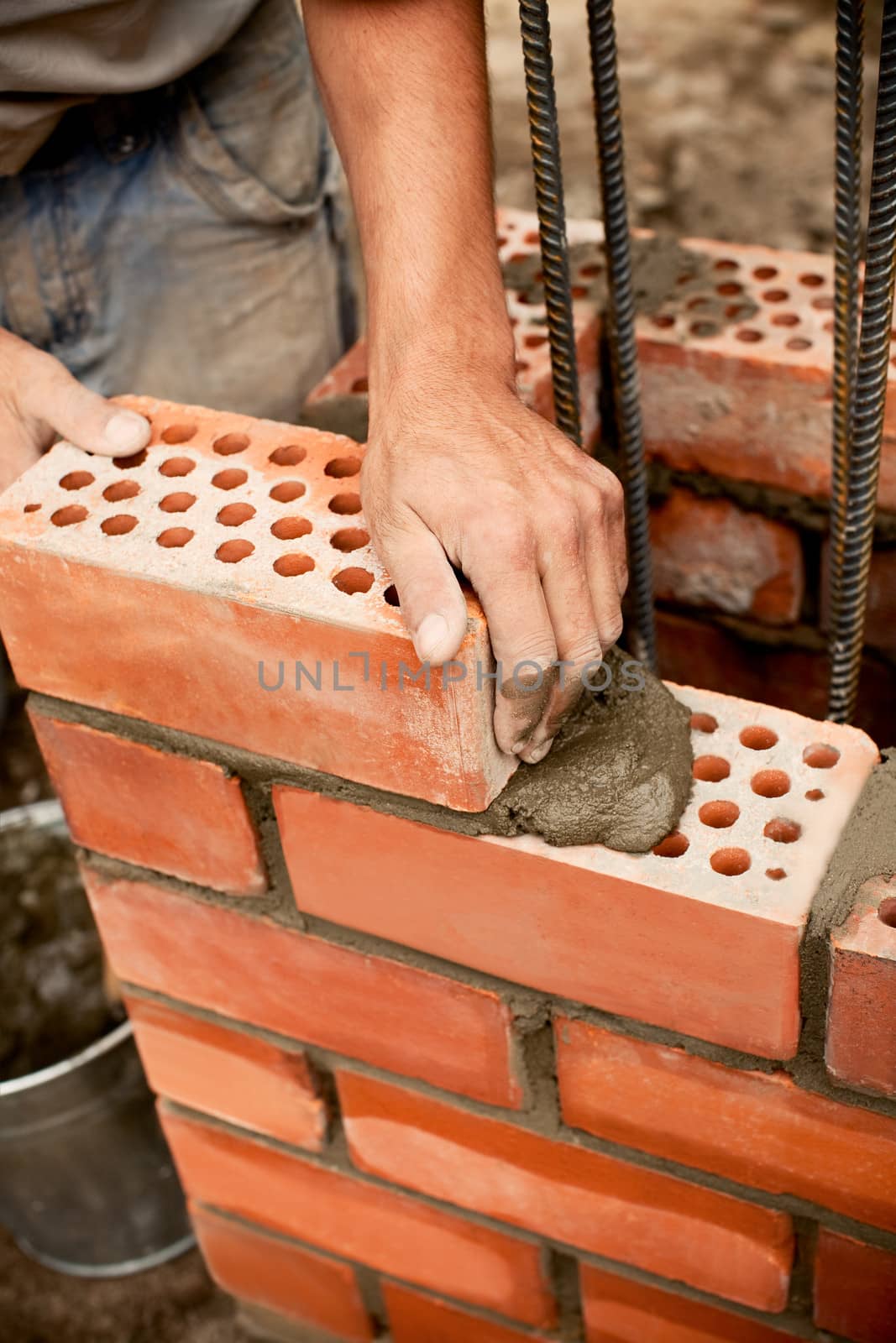 Construction. Bricks laying. 