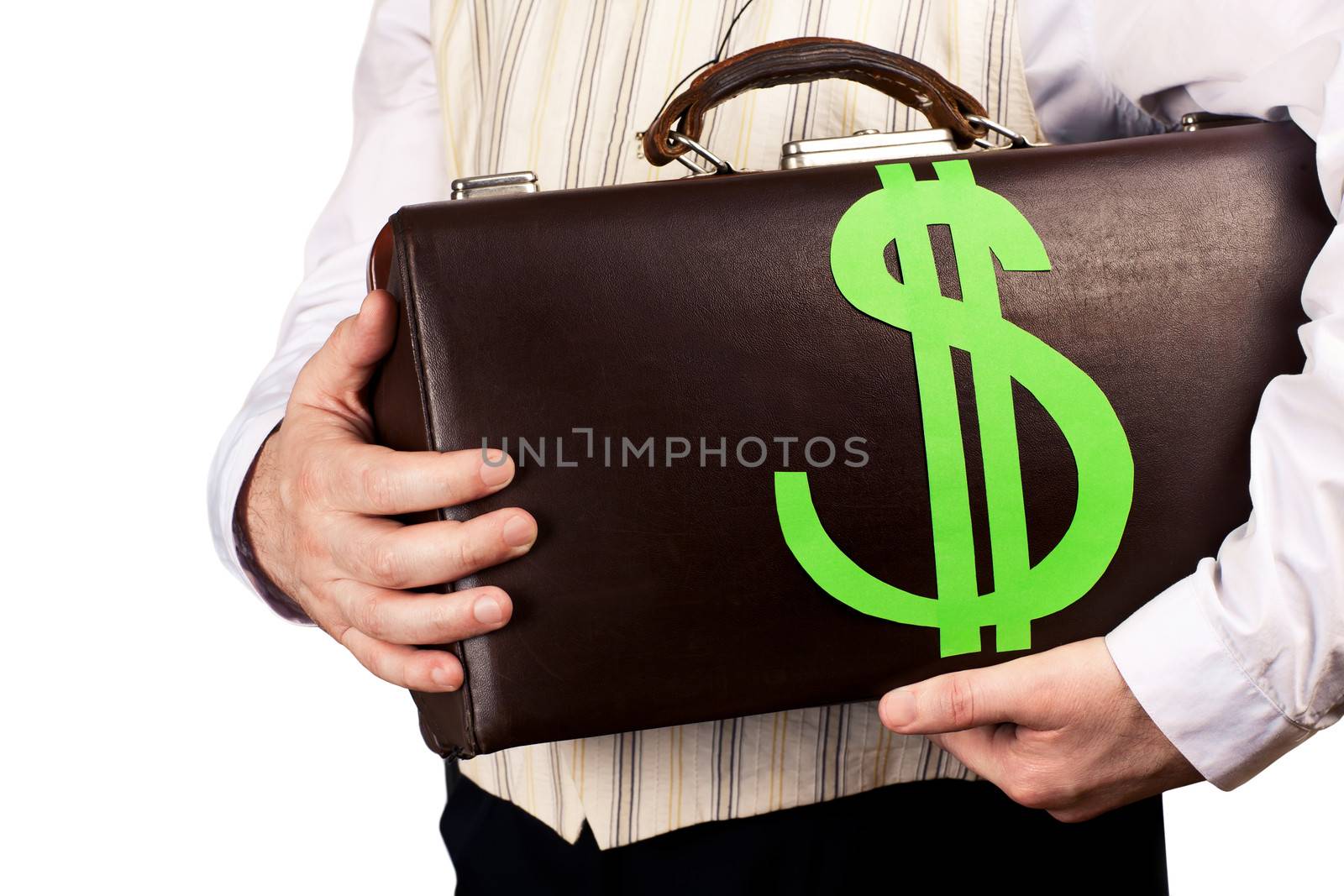 business person holding money bag