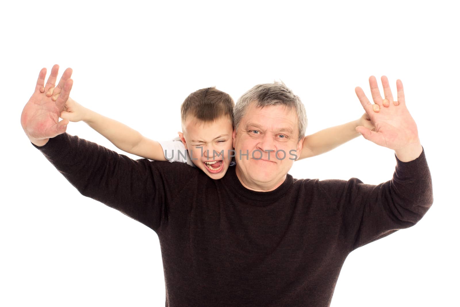 Grandfather and Grandson on a white background