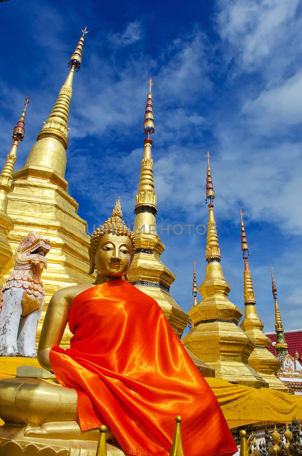 Gloden Seated Buddha Image with Golden Pagoda by kobfujar
