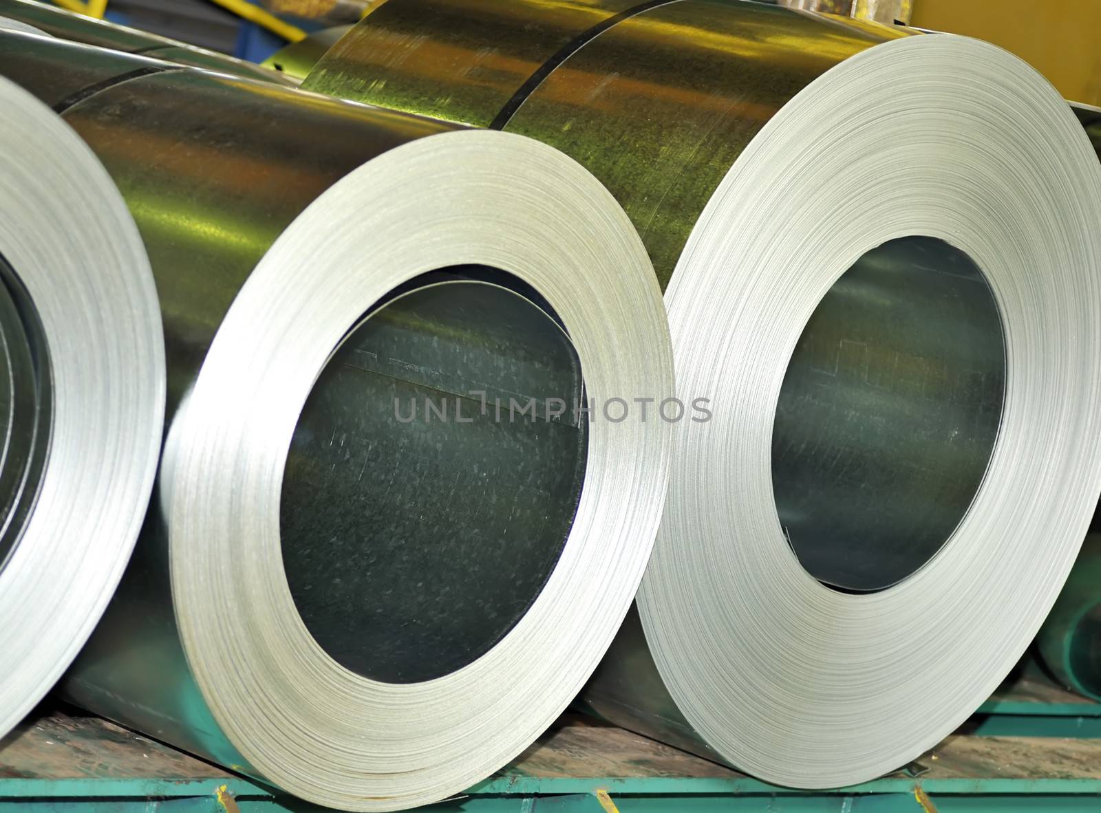 rolls of steel sheet in a warehouse