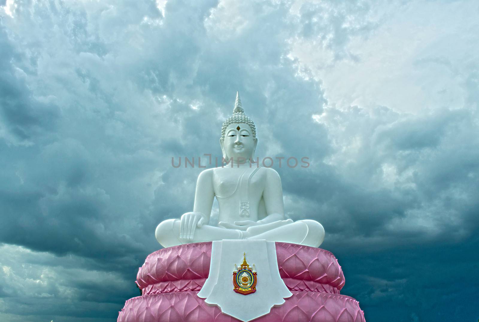 White Seated Buddha Image of Subduing Mara Attitude with cloudy  by kobfujar