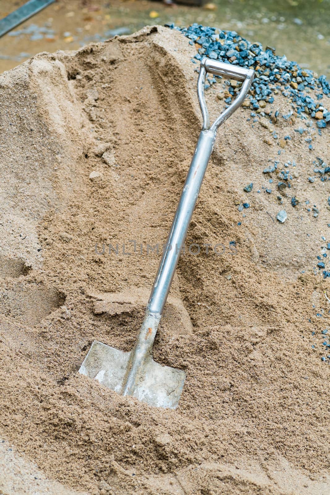 shovel and sand in construction place by moggara12