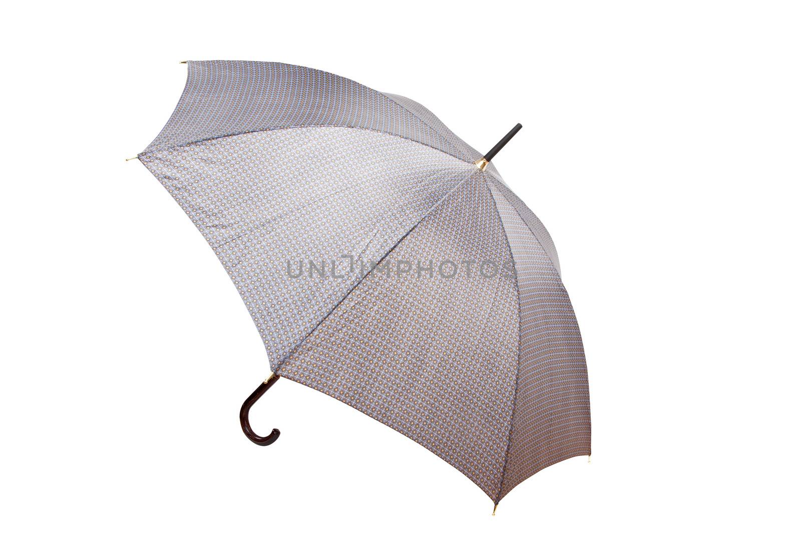 open multicolored umbrella isolated on white background