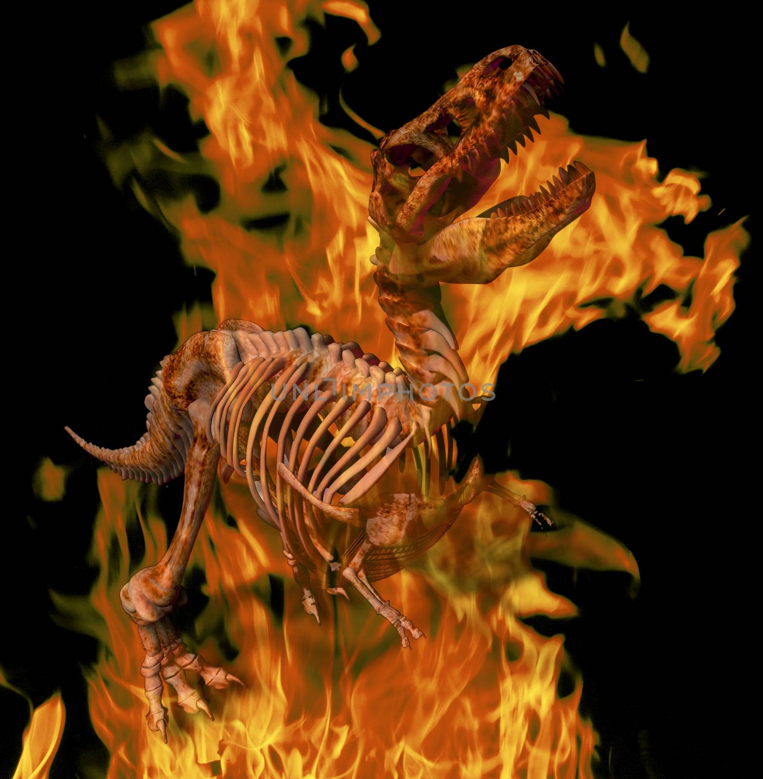 Digital Illustration of a burning T. Rex