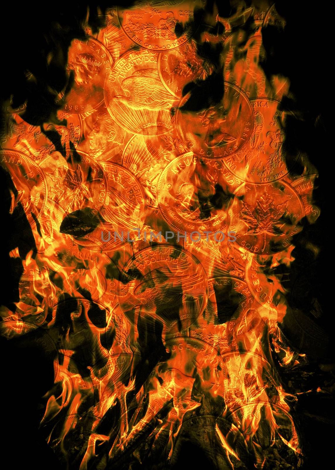 Digital Illustration of burning Gold Coins