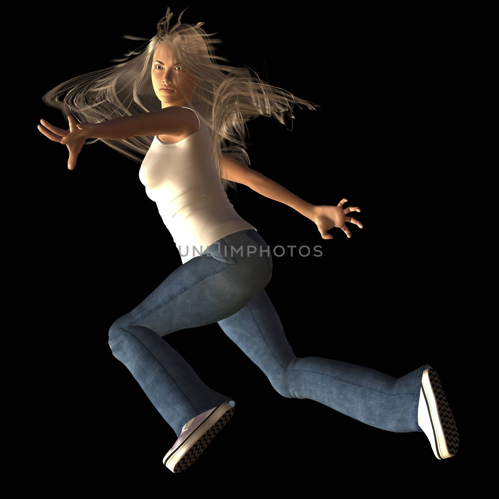 Digital rendering / Pose of a jumping woman