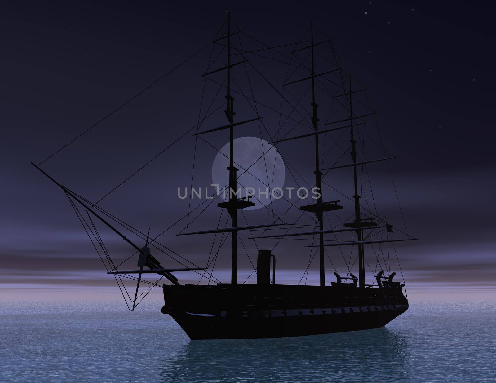 digital visualization of a sailing ship