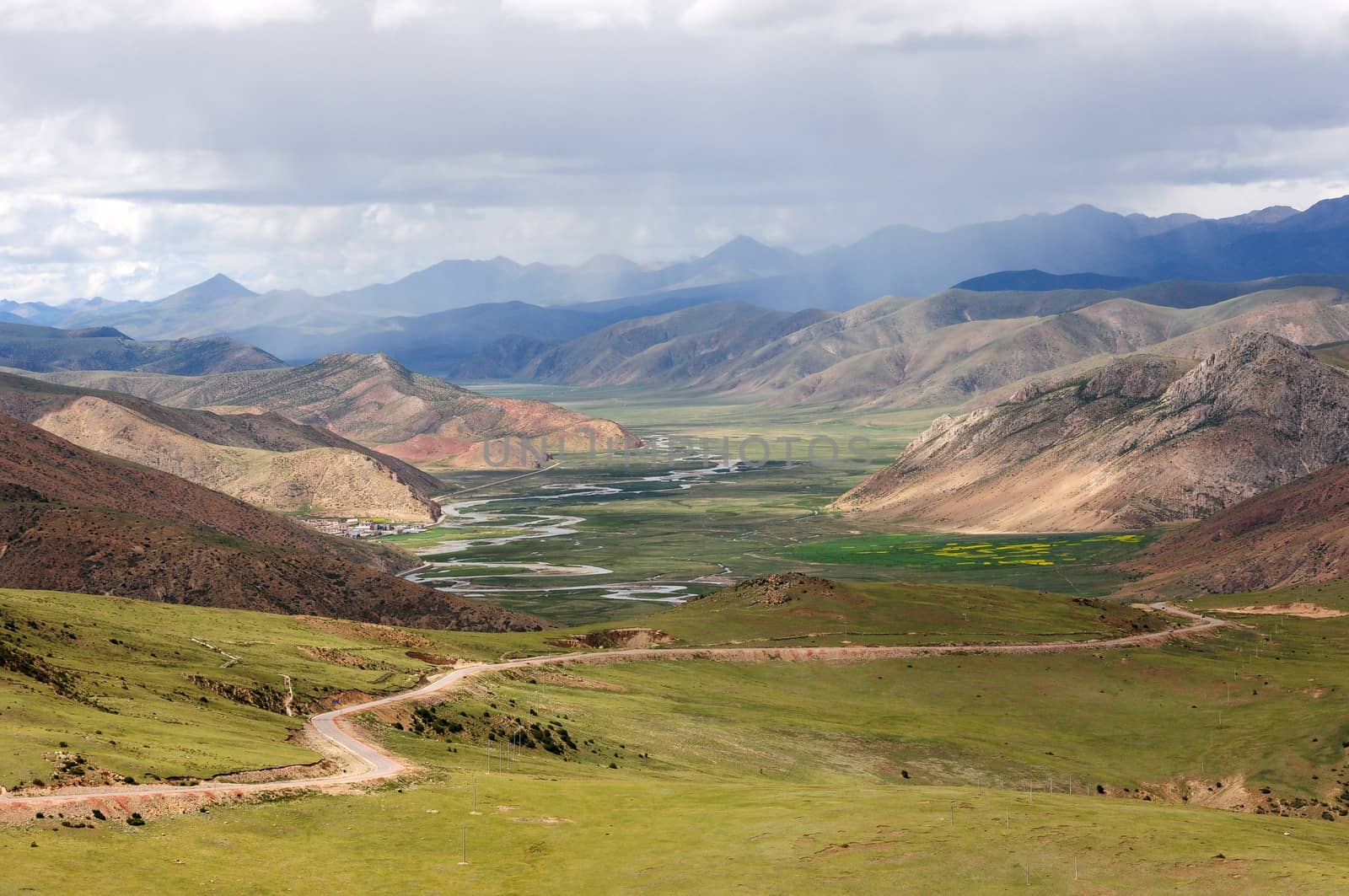 Landscape of mountains in Tibet in the summer