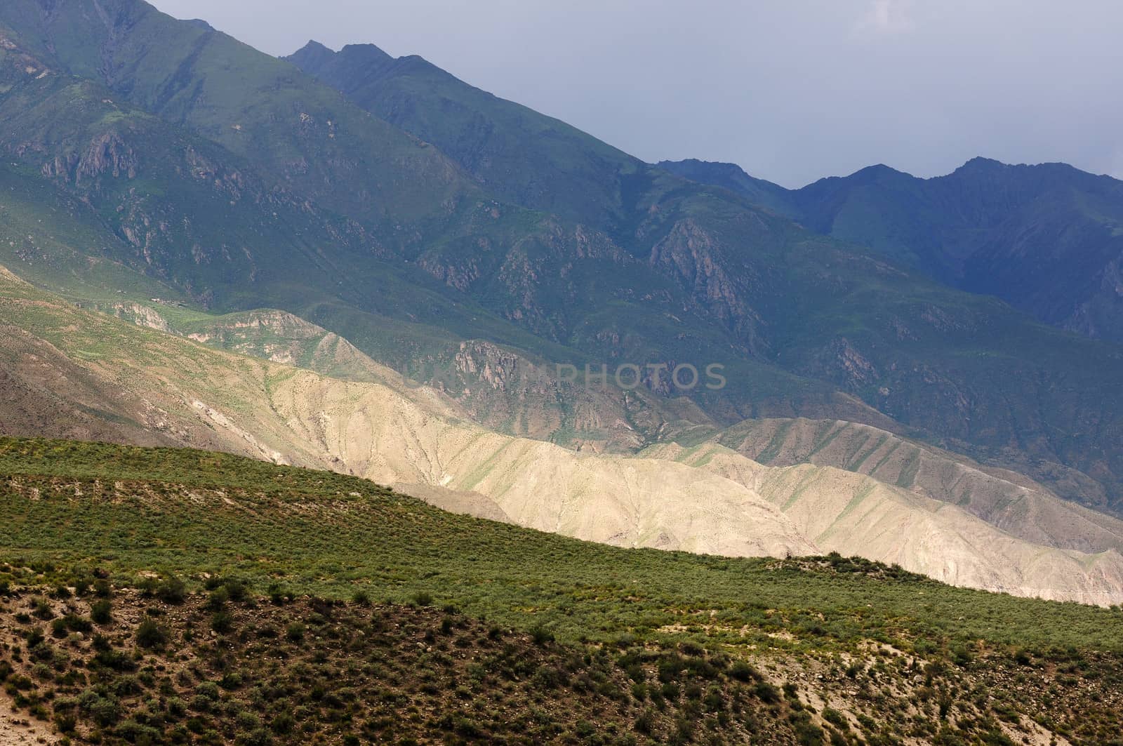 Landscape of mountains in Tibet in the summer