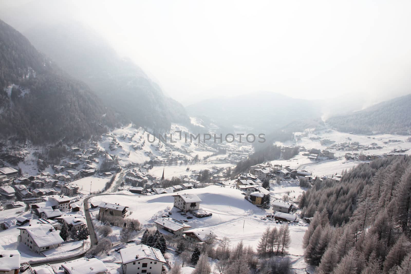 Panoramic view on winter Solden, Austria by destillat