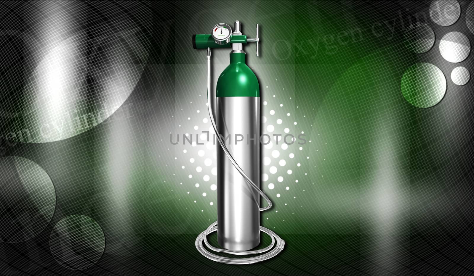 Digital illustration of oxygen cylinder in colour background