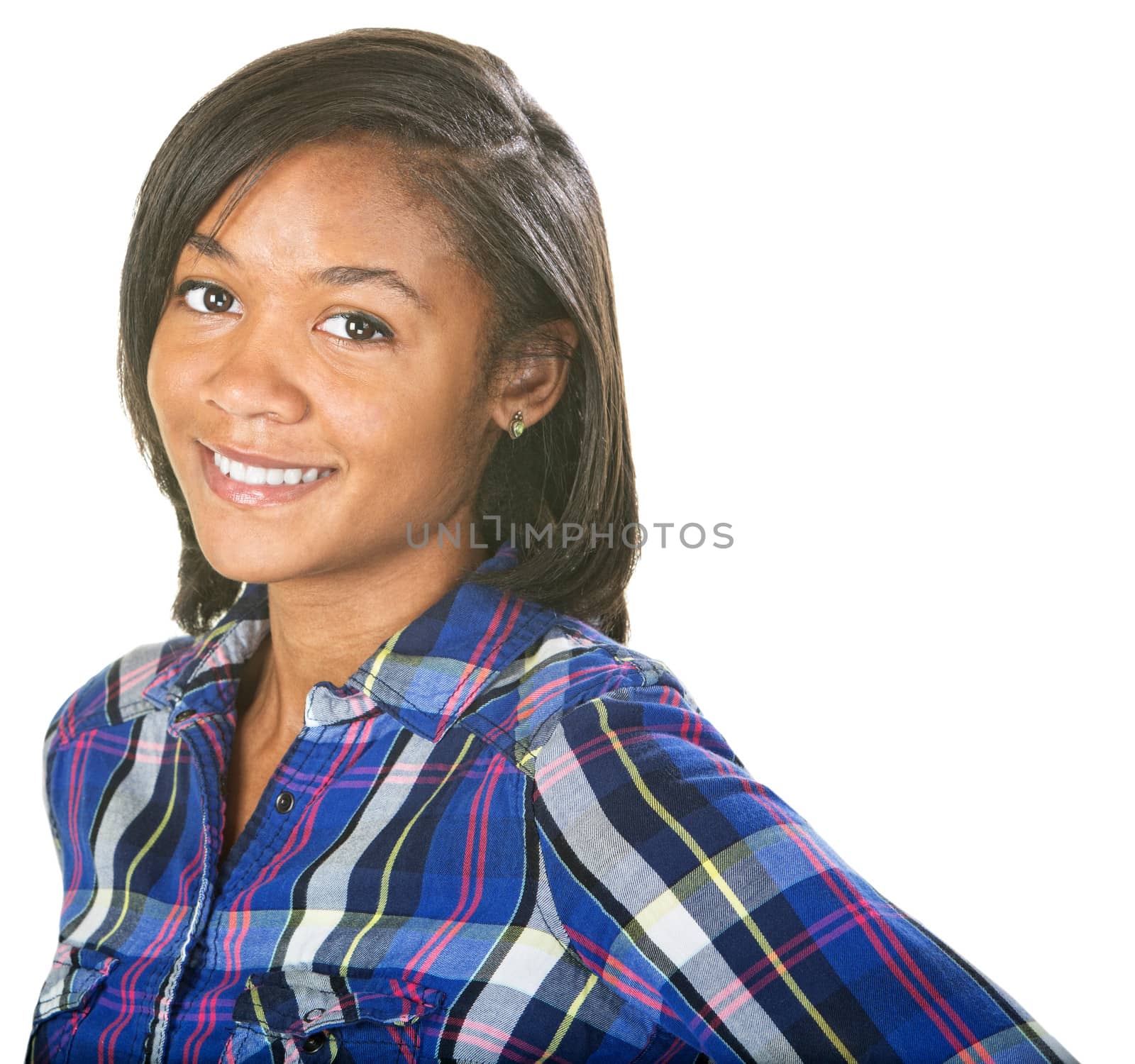 Enthusiastic young Black female on isolated background