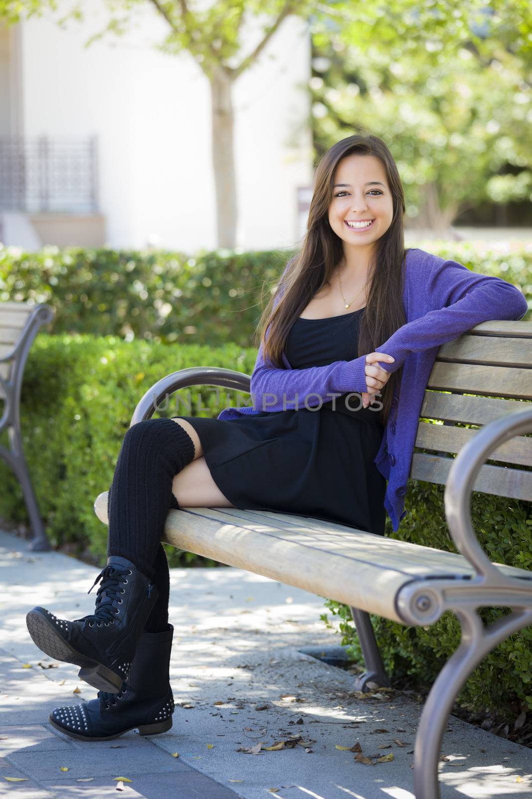 Mixed Race Female Student Portrait on School Campus by Feverpitched