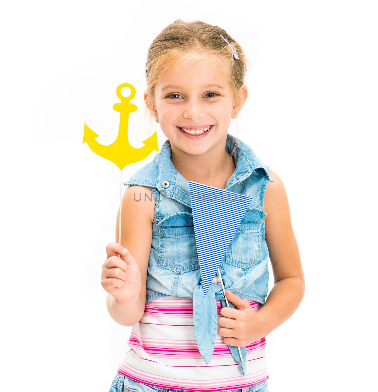 cute little girl with anchor and flag