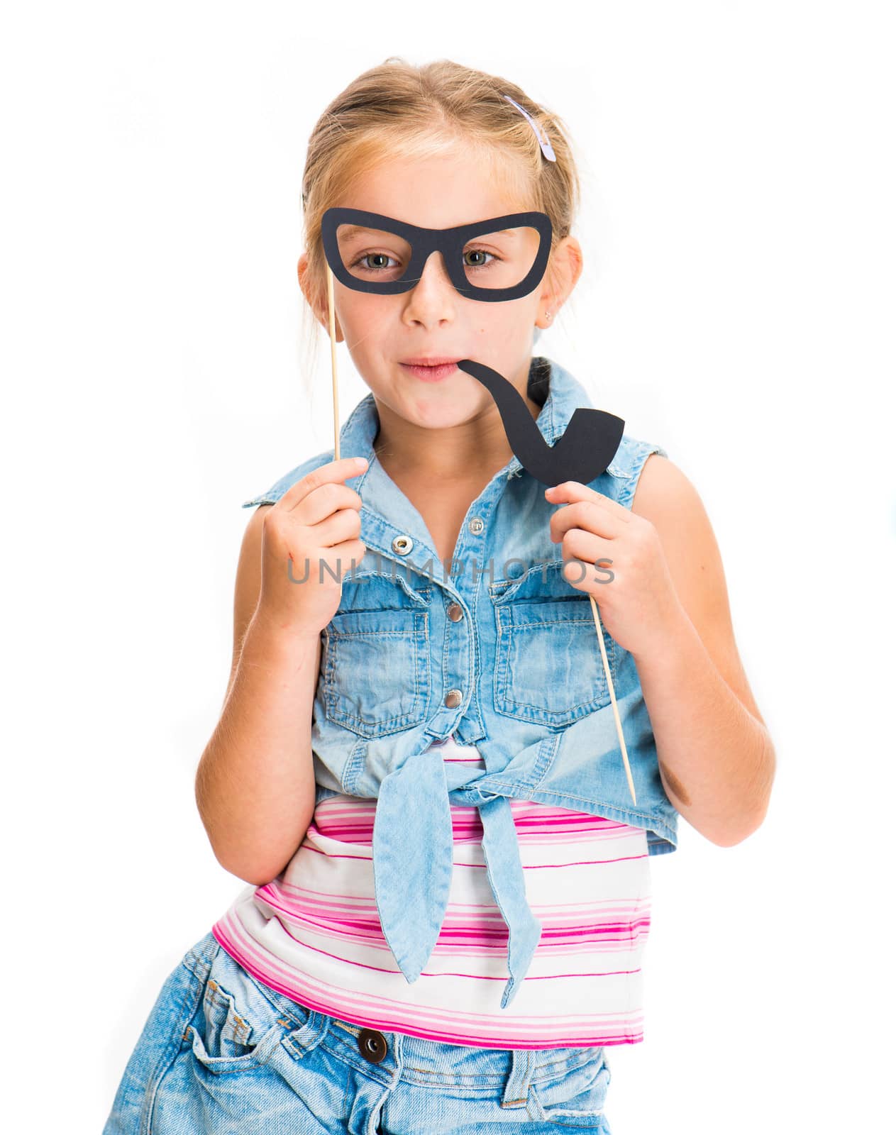 cute little girl with fake glasses and pipe