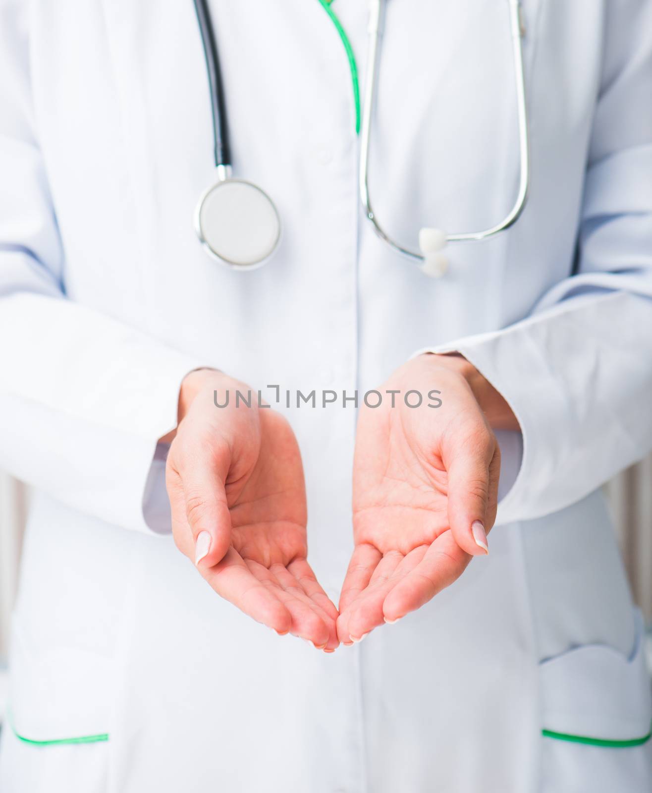 doctor holding her hands palms up