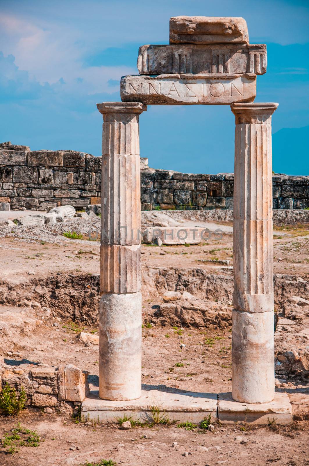 Temple near South Gate in Hierapolis ancient Greco-Roman and Byzantine city.