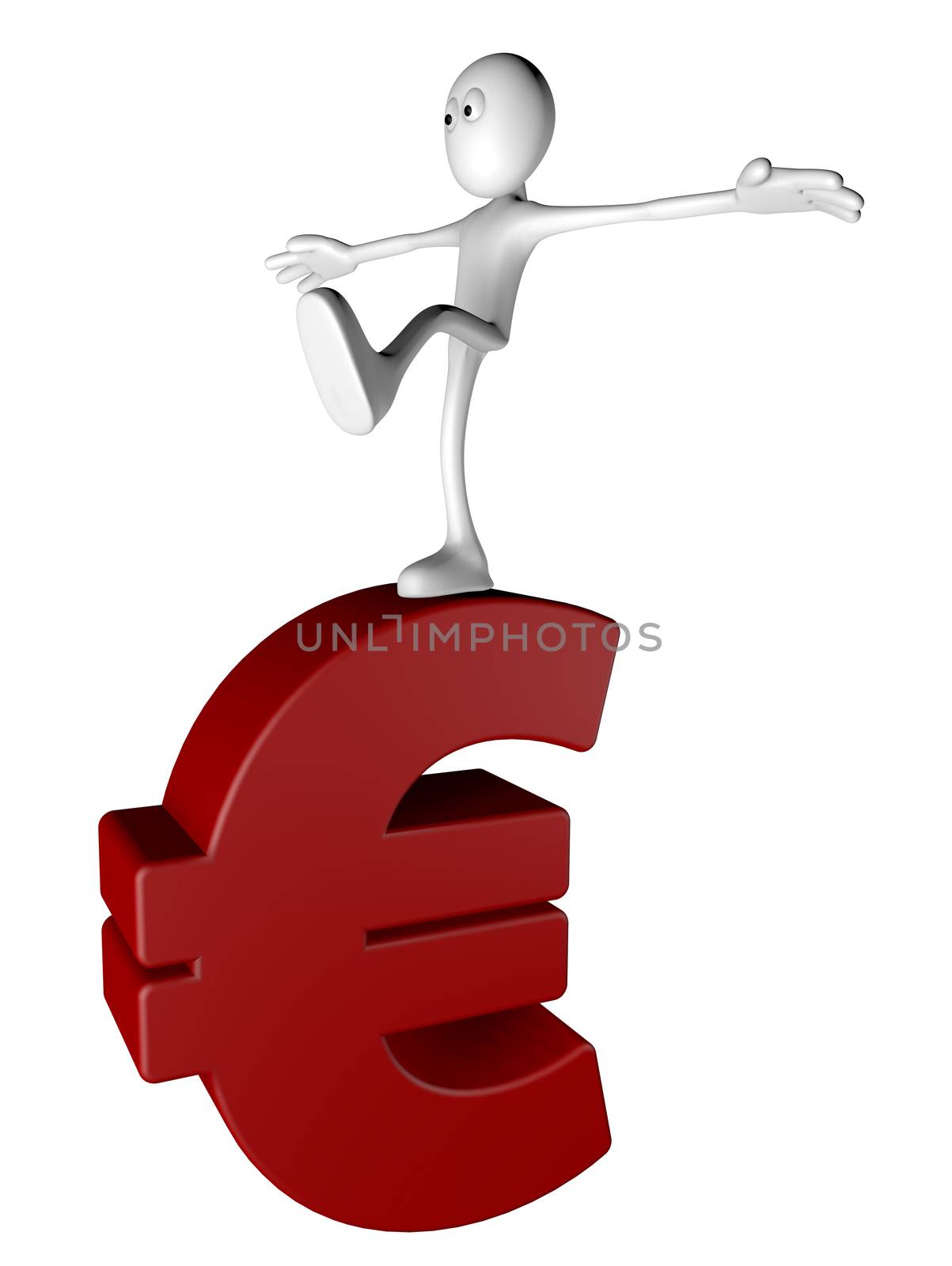 white guy on euro symbol - 3d illustration