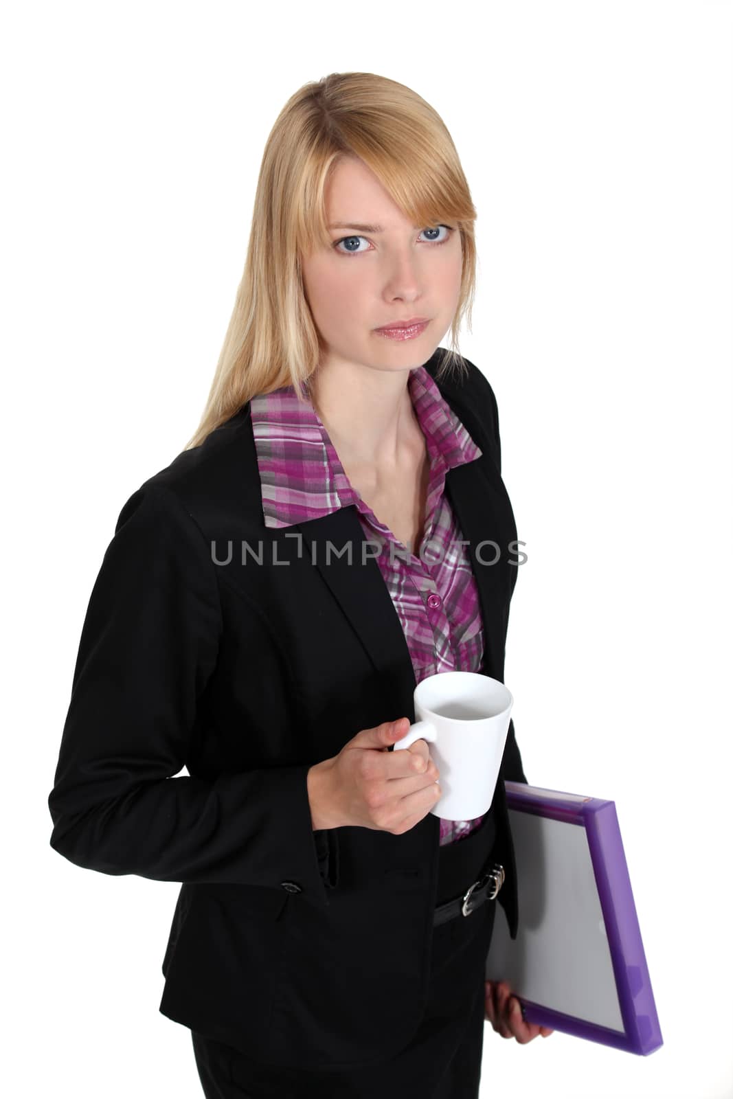 businesswoman holding a cup of coffee by phovoir