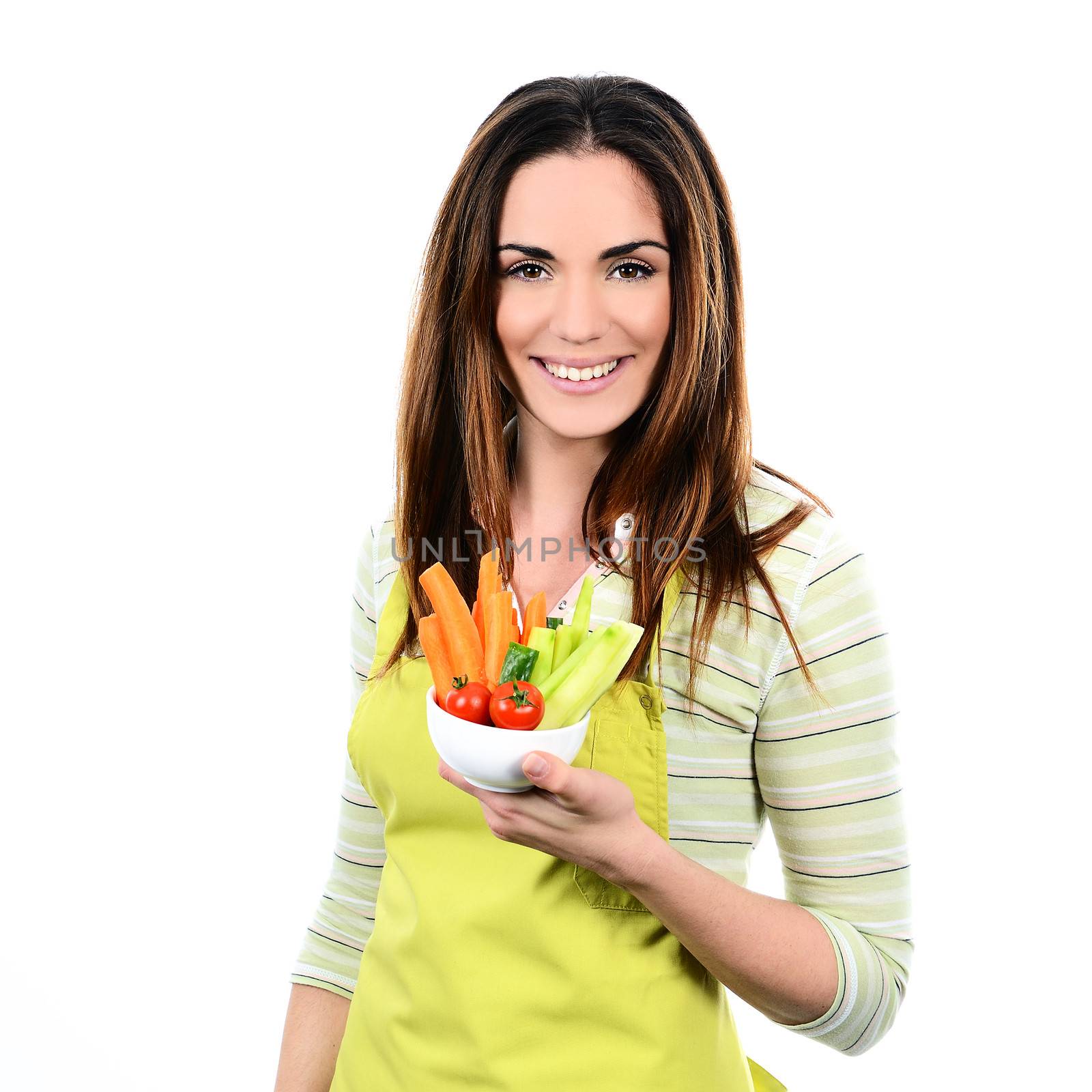 Young Woman Cooking. Healthy Food - Vegetable Salad. Diet. Dieting Concept. Healthy Lifestyle. Cooking At Home. Prepare Food 