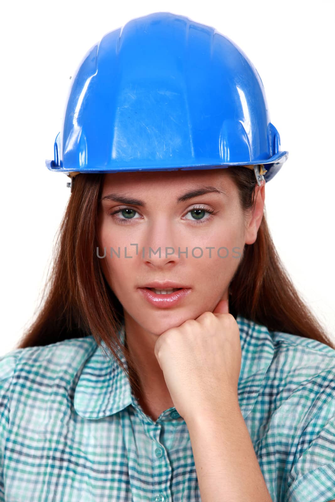A portrait of a female construction worker. by phovoir