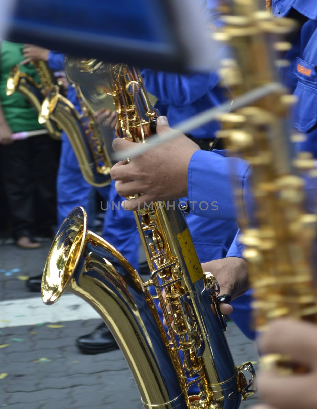 Brass Band in blue uniform performing