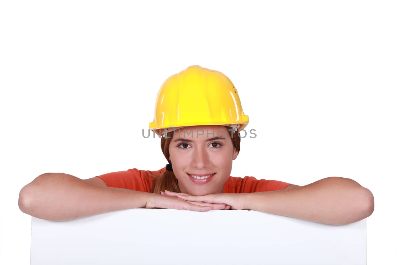 A portrait of a female construction worker. by phovoir