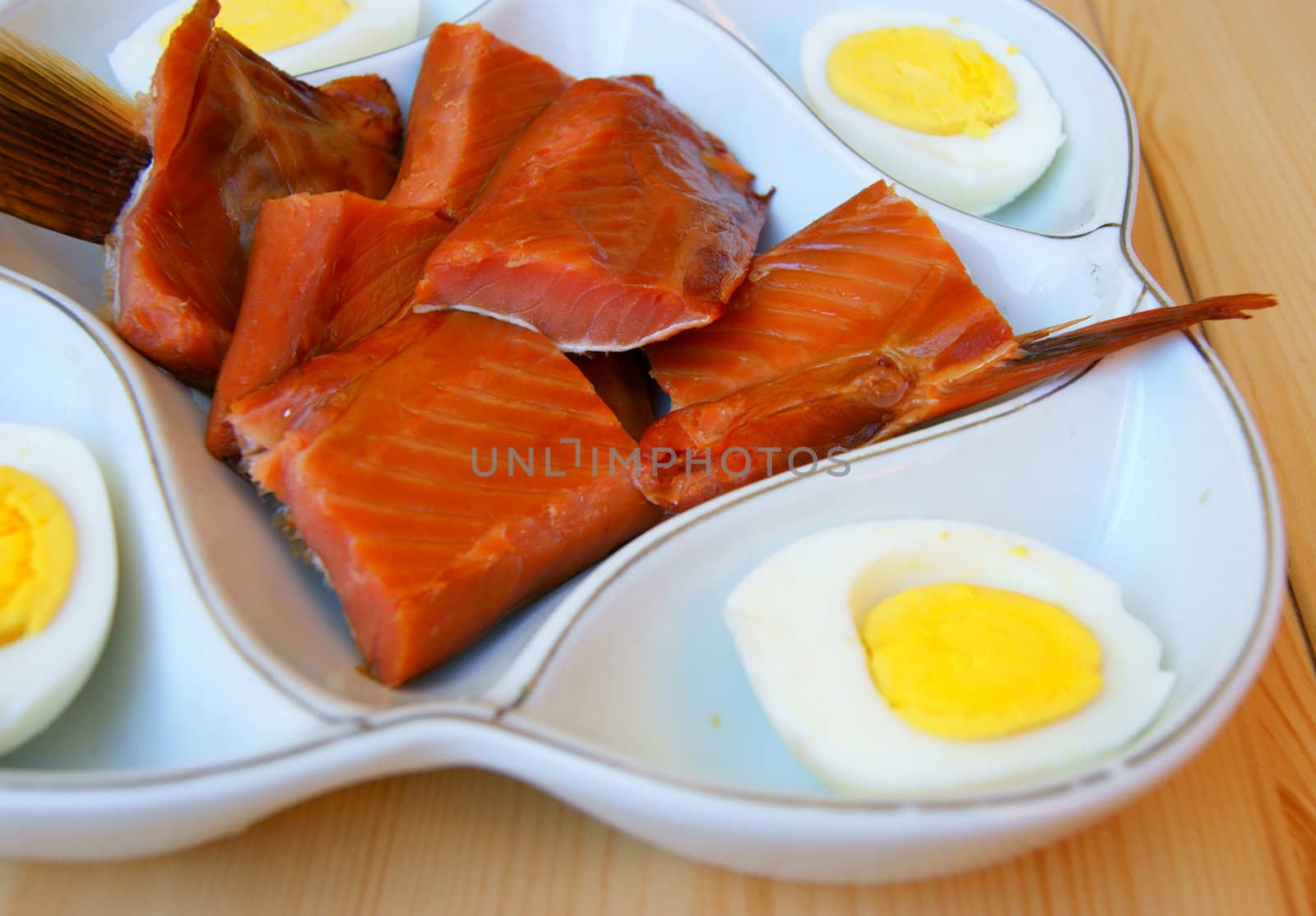 Plate with piece of fish and egg by cobol1964