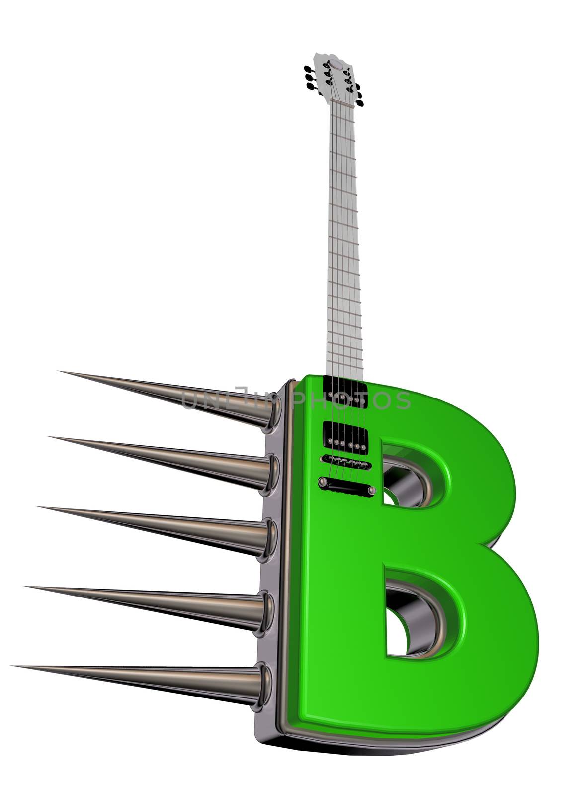 letter b guitar with prickles on white background - 3d illustration