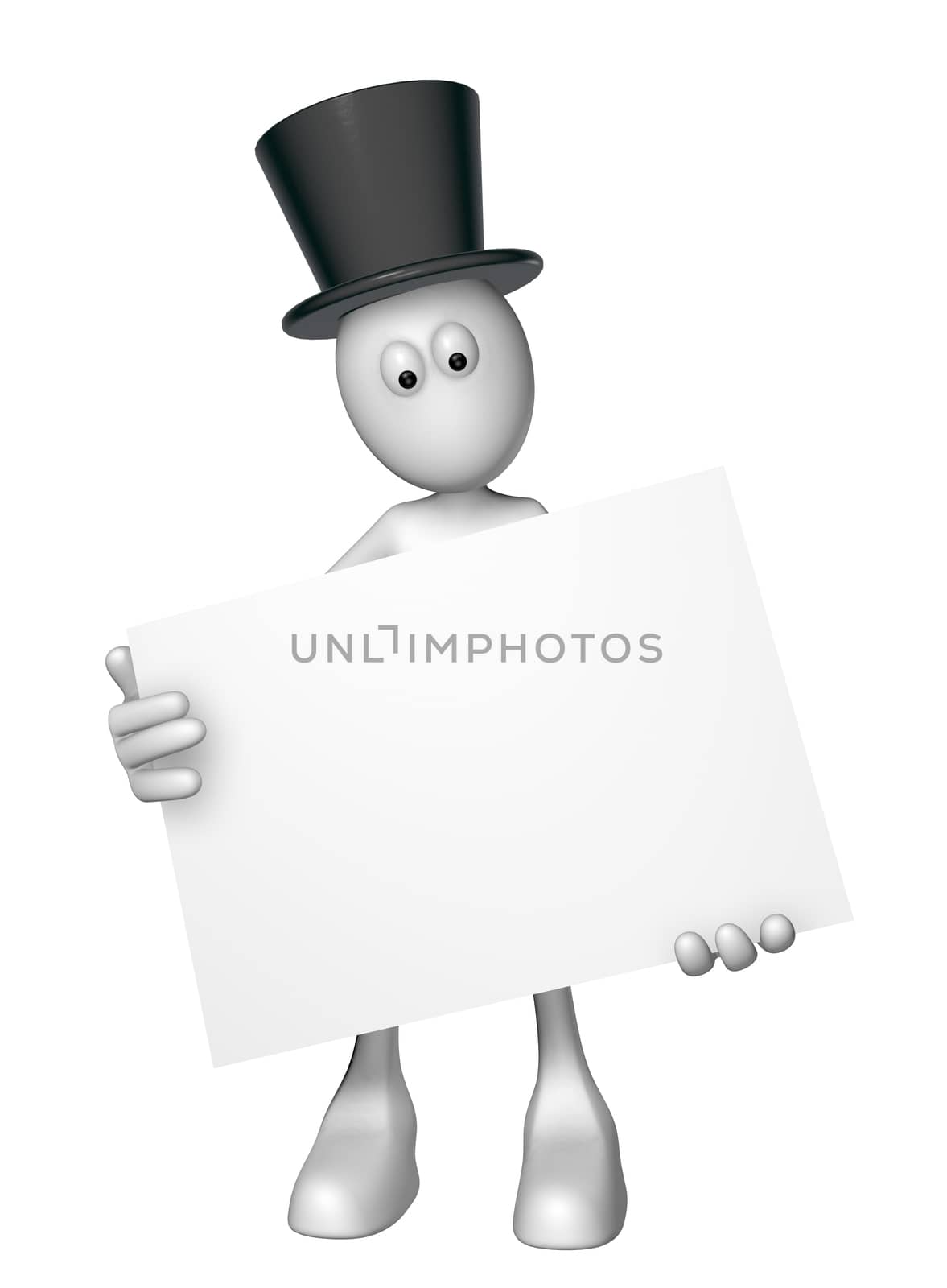 white guy with blank sign - 3d illustration