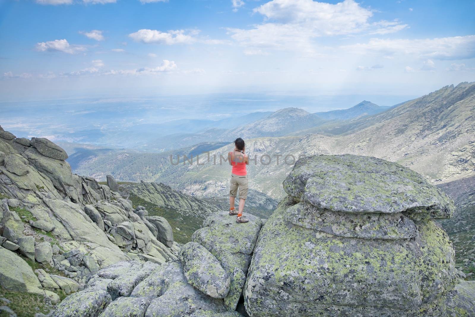 trekking woman at Gredos mountains in Avila Spain