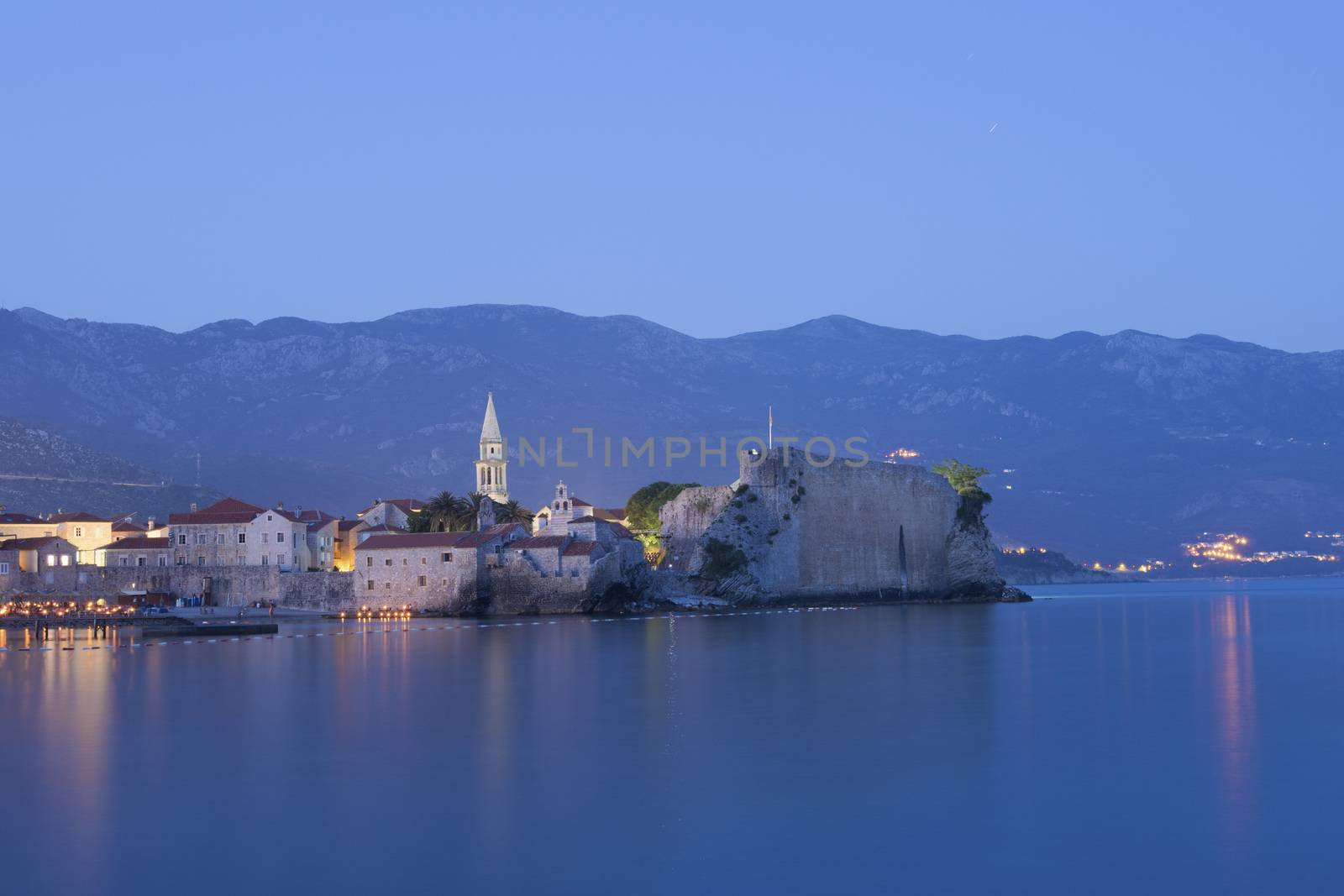 twilight time at the place of Old City of Budva, Montenegro