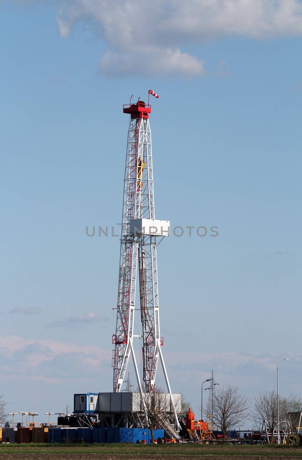 land oil drilling rig on field
