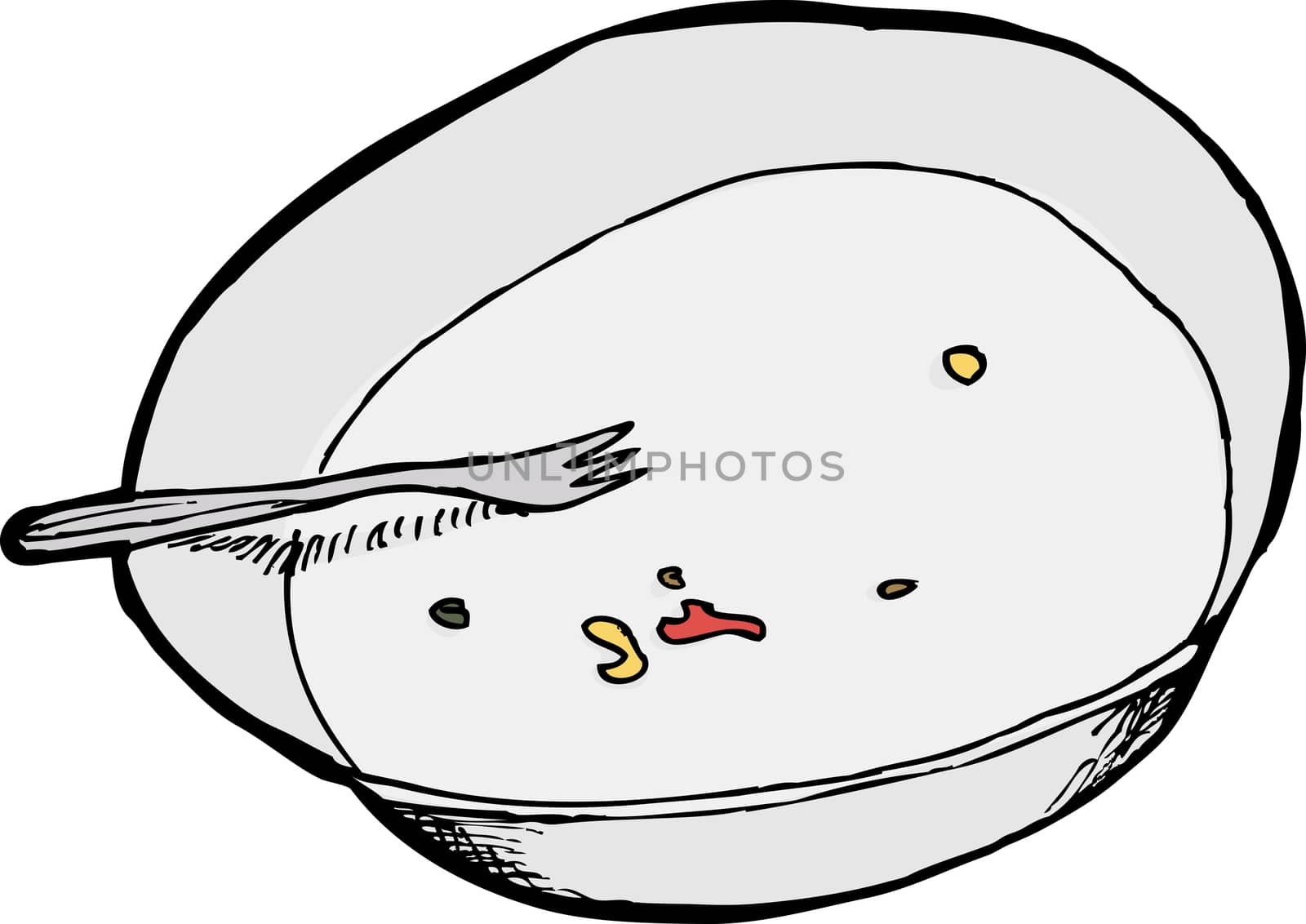 Cartoon of bowl with crumbs and fork