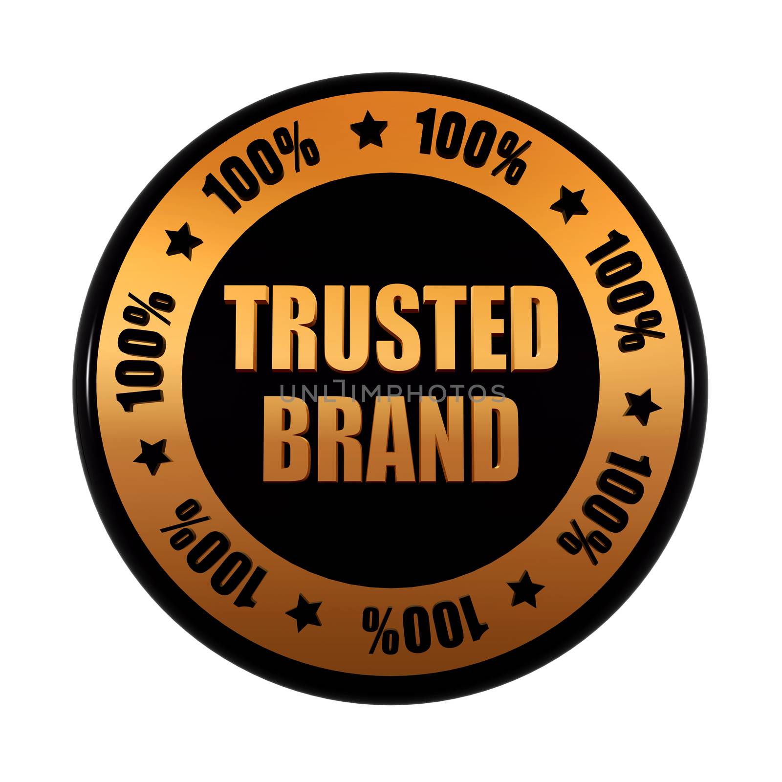trusted brand 100 percentages - text in 3d golden black circle label with stars, business concept
